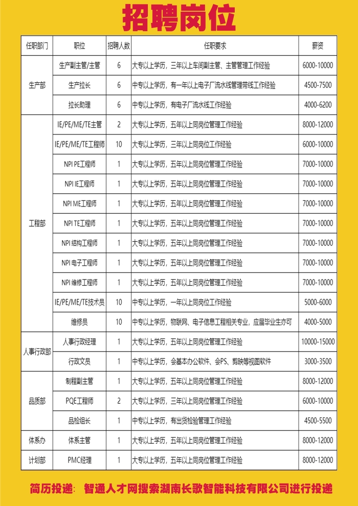 湖南长歌智能科技有限公司招聘简章